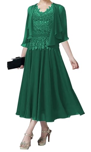AIPILEI Brautmutterkleider für Hochzeit, Teelänge, Kleid für die Mutter des Bräutigams mit Jacke, formelles Kleid für Hochzeitsgast (Pfau, 12) von AIPILEI