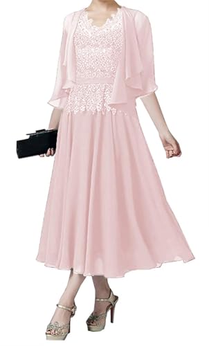 AIPILEI Brautmutterkleider für Hochzeit, Teelänge, Mutter des Bräutigams mit Jacke, formelles Kleid für Hochzeitsgäste (Rouge, 12) von AIPILEI