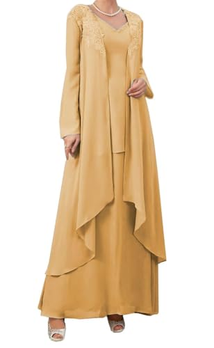 AIPILEI Brautmutterkleider mit Jacke, 2 Stück, Übergröße, Brautmutterkleider für Hochzeit, elegant (02-Gold, 18) von AIPILEI