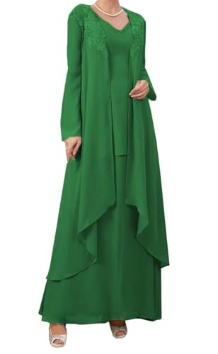 AIPILEI Brautmutterkleider mit Jacke, 2 Stück, Übergröße, Brautmutterkleider für Hochzeit, elegantes Kleid (23-grün, 12) von AIPILEI