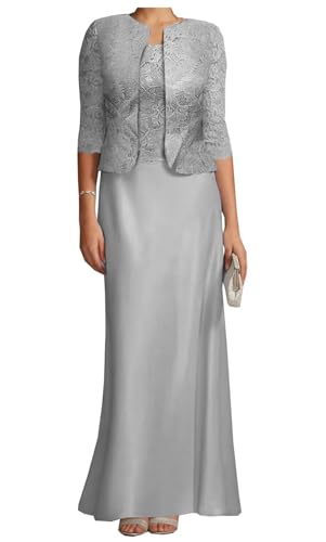 AIPILEI Brautmutterkleider mit Jacke für Hochzeit, lang, Übergröße, Brautmutterkleid, Hochzeitsgästekleid (11-Silber, 20) von AIPILEI