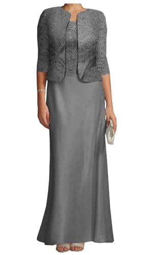 AIPILEI Brautmutterkleider mit Jacke für Hochzeit, lang, Übergröße, Brautmutterkleid, Hochzeitsgästekleid (15-Stahlgrau, 6) von AIPILEI
