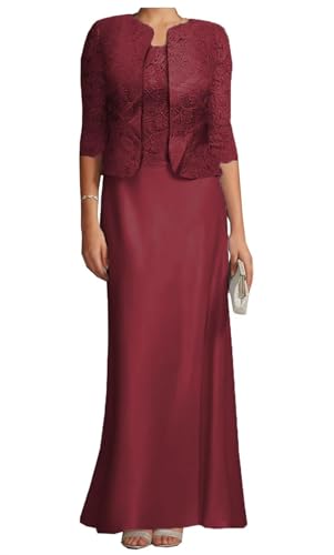 AIPILEI Brautmutterkleider mit Jacke für Hochzeit, lang, Übergröße, Kleid für die Mutter des Bräutigams, Hochzeitsgästekleid (02-Burgunderrot, 6) von AIPILEI