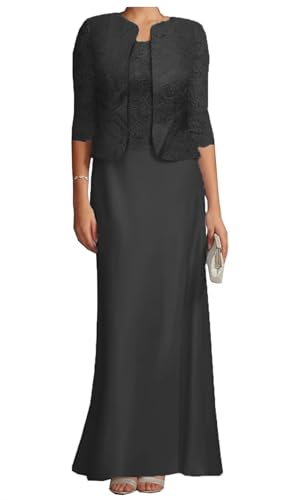 AIPILEI Brautmutterkleider mit Jacke für Hochzeit, lang, Übergröße, Kleid für die Mutter des Bräutigams, Hochzeitsgästekleid (04-schwarz, 6) von AIPILEI