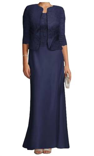 AIPILEI Brautmutterkleider mit Jacke für Hochzeit, lang, Übergröße, Kleid für die Mutter des Bräutigams, Hochzeitsgästekleid (07-Marineblau, 10) von AIPILEI