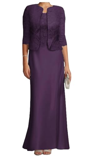 AIPILEI Brautmutterkleider mit Jacke für Hochzeit, lang, Übergröße, Kleid für die Mutter des Bräutigams, Hochzeitsgästekleid (13-Grape, 14) von AIPILEI