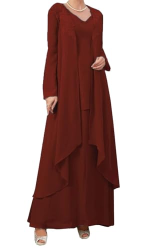 AIPILEI Damen 2 Stück Brautmutter Kleider mit Jacke Übergröße Brautmutter Kleider für Hochzeit Elegant (03-Rust, 14) von AIPILEI