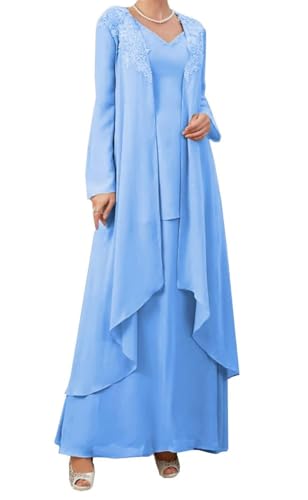 AIPILEI Damen 2 Stück Brautmutterkleider mit Jacke Übergröße Brautmutter Kleider für Hochzeit Elegant (04-Blau, 20) von AIPILEI