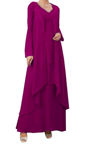 AIPILEI Damen 2 Stück Brautmutterkleider mit Jacke Übergröße Brautmutter Kleider für Hochzeit Elegant (06-Fuchsia, 22) von AIPILEI