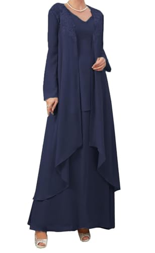 AIPILEI Damen 2 Stück Brautmutterkleider mit Jacke Übergröße Brautmutter Kleider für Hochzeit Elegant (10-Marineblau, 30) von AIPILEI