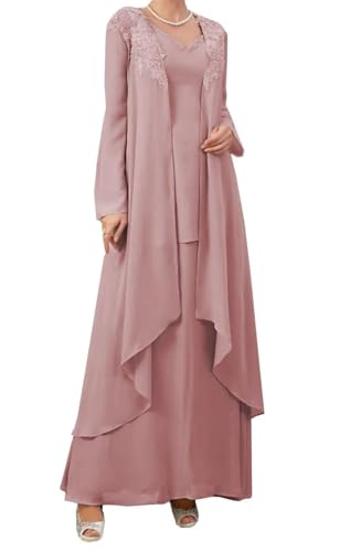 AIPILEI Damen 2 Stück Brautmutterkleider mit Jacke Übergröße Brautmutter Kleider für Hochzeit Elegant (11-Dusty Rose, 32) von AIPILEI