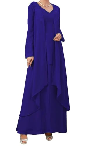 AIPILEI Damen 2 Stück Brautmutterkleider mit Jacke Übergröße Brautmutter Kleider für Hochzeit Elegant (20-Royal Blue, 20) von AIPILEI