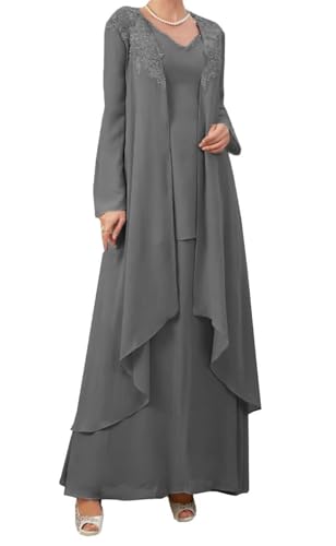 AIPILEI Damen 2 Stück Brautmutterkleider mit Jacke Übergröße Brautmutter Kleider für Hochzeit Elegant (21-Stahlgrau, 10) von AIPILEI