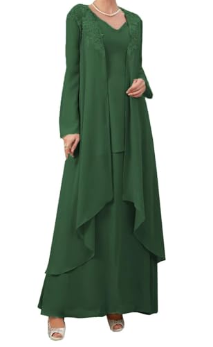 AIPILEI Damen 2-teilig Brautmutterkleider mit Jacke Plus Size Kleider für die Mutter des Bräutigams zur Hochzeit elegant (12-dunkelgrün, 16) von AIPILEI