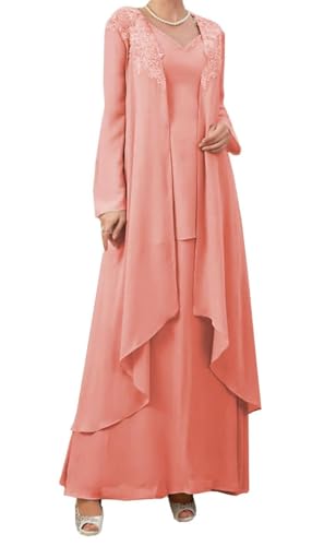 AIPILEI Damenkleider für die Brautmutter mit Jacke, Übergröße, Brautmutterkleider für Hochzeit, elegant, 2 Stück (18-Coral, 8) von AIPILEI