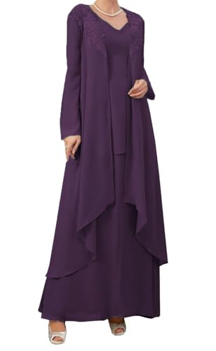 AIPILEI Damenkleider für die Brautmutter mit Jacke, Übergröße, Brautmutterkleider für Hochzeit, elegant, 2 Stück (19-Grape, 16) von AIPILEI