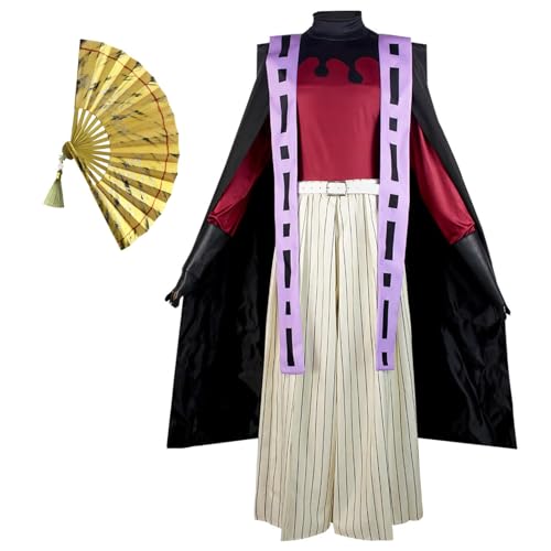 AIPILEI Douma Cosplay Kostüm Japanischer Anime Kimono Schwarzer Umhang mit Fans Set Halloween Karneval Party Dress Up Anzug (Douma, S) von AIPILEI