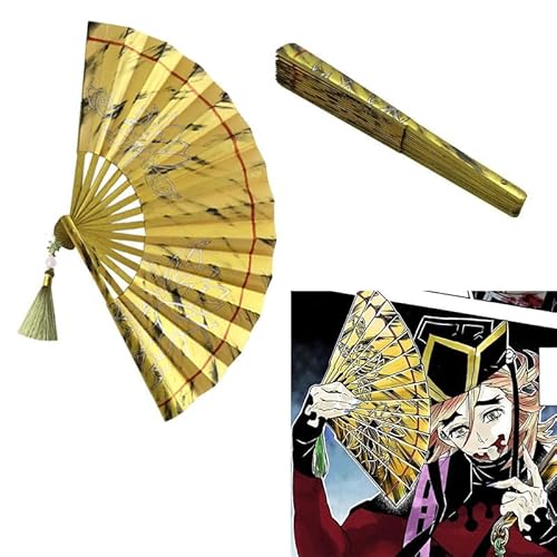 AIPILEI Douma Cosplay Kostüm Japanischer Anime Kimono Schwarzer Umhang mit Fans Set Halloween Karneval Party Dress Up Anzug (Faltfächer, Einheitsgröße) von AIPILEI