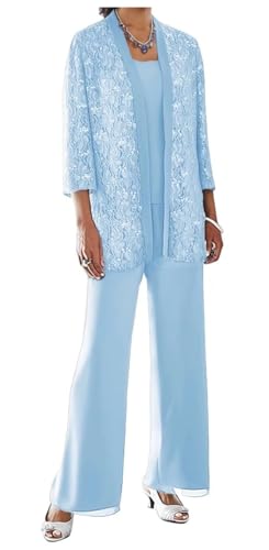 AIPILEI Hosenanzug für Brautmutter zur Hochzeit, Übergröße, Hose für Mutter des Bräutigams, formelle Outfits für formelle Hochzeit (01 - Himmelblau, 20) von AIPILEI