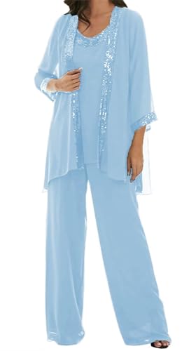 AIPILEI Hosenanzug für die Brautmutter in Übergröße, für die Mutter des Bräutigams, elegante Hochzeit, formell (01-Himmelblau, 20) von AIPILEI