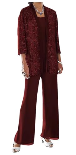 AIPILEI Hosenanzug für die Brautmutter in Übergröße, für die Mutter des Bräutigams, elegante Hochzeit, formell (03-Burgunderrot, 18) von AIPILEI