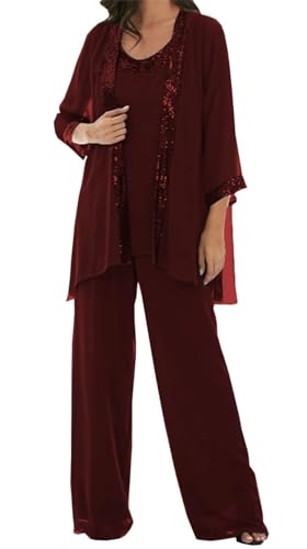 AIPILEI Hosenanzug für die Brautmutter in Übergröße, für die Mutter des Bräutigams, elegante Hochzeit, formell (03-Burgunderrot, 20) von AIPILEI