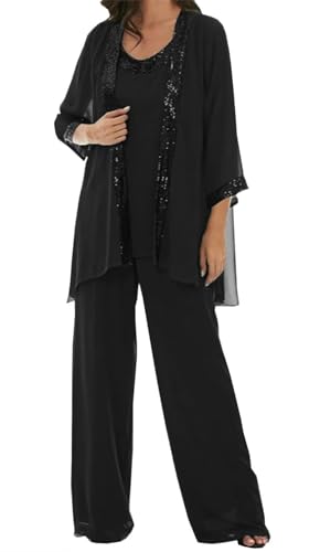 AIPILEI Hosenanzug für die Brautmutter in Übergröße, für die Mutter des Bräutigams, elegante Hochzeit, formell (04-Schwarz, 20) von AIPILEI
