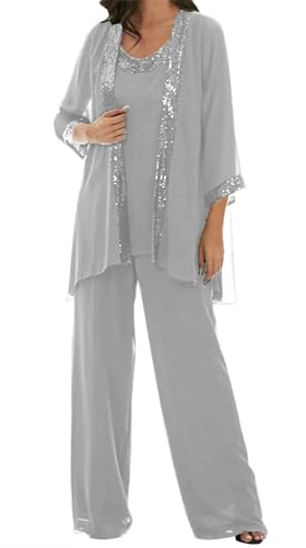 AIPILEI Hosenanzug für die Brautmutter in Übergröße, für die Mutter des Bräutigams, elegante Hochzeit, formell (11 Silber, 22) von AIPILEI