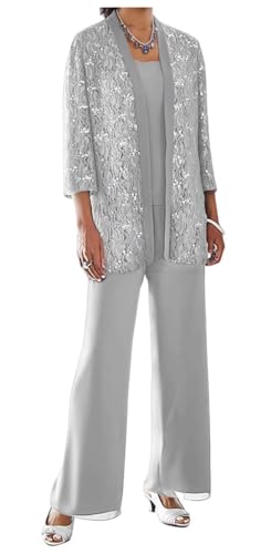 AIPILEI Hosenanzug für die Brautmutter in Übergröße, für die Mutter des Bräutigams, elegante Hochzeit, formell (11 Silber, 30) von AIPILEI