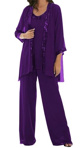 AIPILEI Hosenanzug für die Brautmutter in Übergröße, für die Mutter des Bräutigams, elegante Hochzeit, formell (16-Lila, 8) von AIPILEI