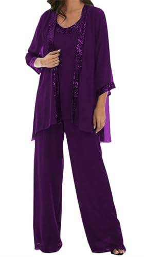 AIPILEI Hosenanzug für die Brautmutter in Übergröße, für die Mutter des Bräutigams, elegante Hochzeit, formell (17-Grape, 24) von AIPILEI