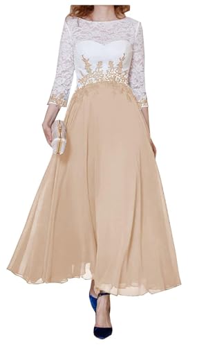 AIPILEI Knöchellanges Kleid für die Brautmutter mit Ärmeln für Hochzeit, Übergröße, formelle Hochzeitsgäste (05-Champagner, 12) von AIPILEI