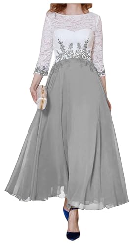 AIPILEI Knöchellanges Kleid für die Brautmutter mit Ärmeln für Hochzeit, Übergröße, formelle Hochzeitsgäste (11-Silber, 12) von AIPILEI