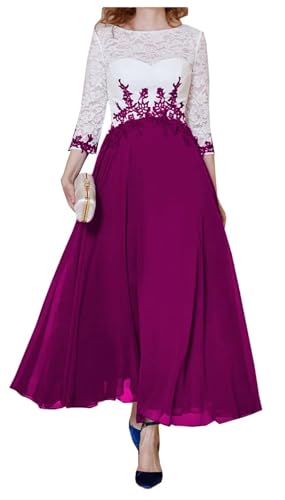 AIPILEI Knöchellanges Kleid für die Brautmutter mit Ärmeln für Hochzeit, Übergröße, formelle Hochzeitsgäste (13-Pflaume, 12) von AIPILEI