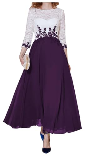 AIPILEI Knöchellanges Kleid für die Brautmutter mit Ärmeln für Hochzeit, Übergröße, formelle Hochzeitsgäste (17-Grape, 20) von AIPILEI