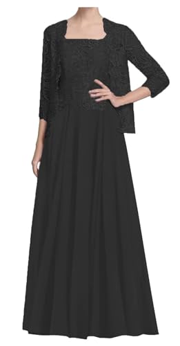 AIPILEI Langes Brautmutterkleid mit Jacke für Hochzeit, Übergröße, Brautmutterkleid, Hochzeit, formelles Gästekleid (04-Schwarz, 12) von AIPILEI