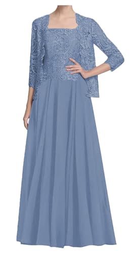 AIPILEI Langes Brautmutterkleid mit Jacke für Hochzeit, Übergröße, Brautmutterkleid, Hochzeit, formelles Gästekleid (06-Dusty Blue, 32) von AIPILEI