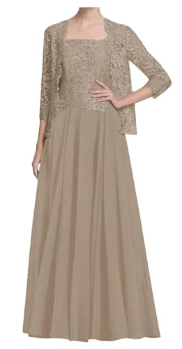 AIPILEI Langes Brautmutterkleid mit Jacke für Hochzeit, Übergröße, Brautmutterkleid, Hochzeit, formelles Gästekleid (09-Taupe, 30) von AIPILEI
