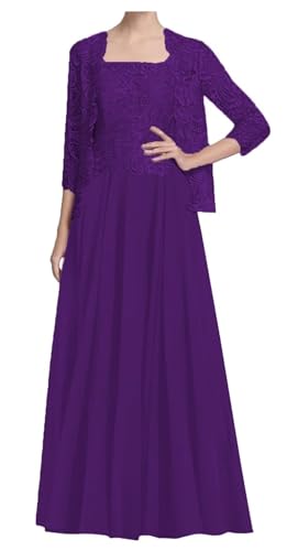 AIPILEI Langes Brautmutterkleid mit Jacke für Hochzeit, Übergröße, Brautmutterkleid, Hochzeit, formelles Gästekleid (15 Violett, 28) von AIPILEI