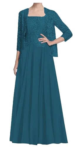 AIPILEI Langes Brautmutterkleid mit Jacke für Hochzeit, Übergröße, Brautmutterkleid, Hochzeit, formelles Gästekleid (20 Blaugrün, 20) von AIPILEI