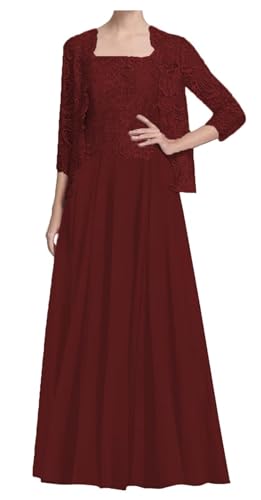 AIPILEI Langes Kleid für die Brautmutter mit Jacke für Hochzeit Große Größe Brautmutterkleid Formales Gästekleid (03-Bordeaux, 6) von AIPILEI