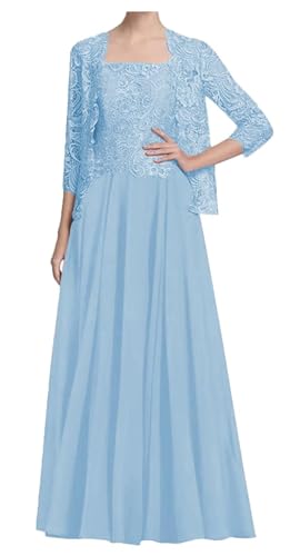 AIPILEI Langes Kleid für die Brautmutter mit Jacke für Hochzeit - Übergröße - Kleid für die Brautmutter - formelles Gästekleid (01-himmelblau, 16) von AIPILEI