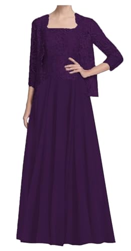 AIPILEI Langes Kleid für die Mutter der Braut mit Jacke zur Hochzeit Plus Size Kleid für die Mutter des Bräutigams Hochzeit formale Gästetleid (16-trauben, 30) von AIPILEI