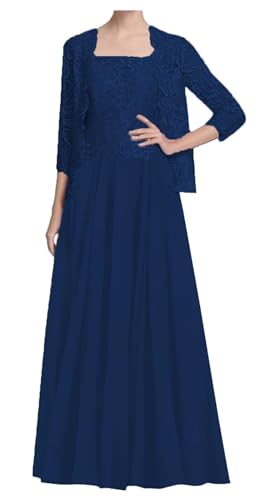 AIPILEI Langes Kleid für die Mutter der Braut mit Jacke zur Hochzeit Plus Size Kleid für die Mutter des Bräutigams Hochzeitskleid formale Gästetleid (07-dunkelblau, 30) von AIPILEI