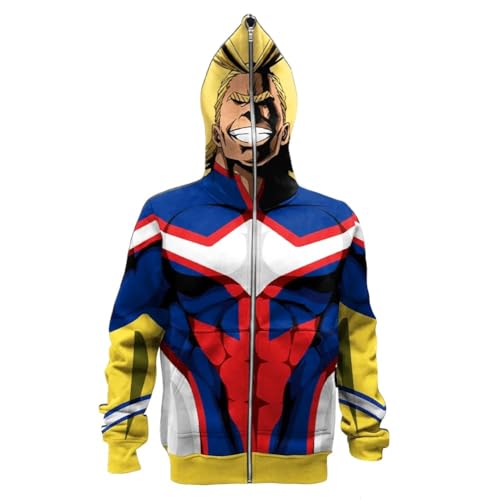 AIPILEI MHA Kapuzenpullover mit Reißverschluss MHA Sweatshirt All·Might/Midoriya Izuku Cosplay Kostüm Anime Pullover Cartoon Langarm Pullover mit Taschen (All·might, 4XL) von AIPILEI