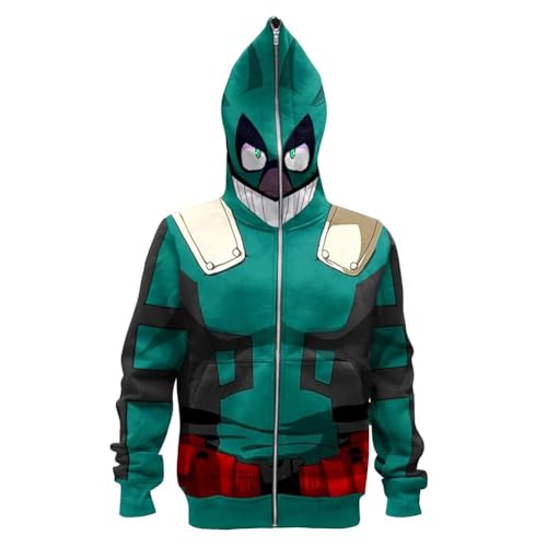 AIPILEI MHA Kapuzenpullover mit Reißverschluss MHA Sweatshirt All·Might/Midoriya Izuku Cosplay Kostüm Anime Pullover Cartoon Langarm Pullover mit Taschen (Midoriya Izuku, XXL) von AIPILEI