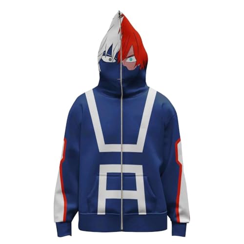 AIPILEI MHA Kapuzenpullover mit Reißverschluss MHA Sweatshirt All·Might/Midoriya Izuku Cosplay Kostüm Anime Pullover Cartoon Langarm Pullover mit Taschen (Todoroki Shouto, XXL) von AIPILEI