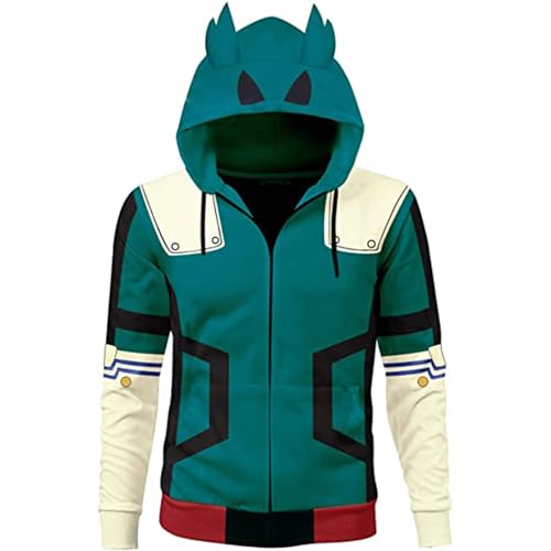 AIPILEI My Hero Academia Kapuzenpullover mit Reißverschluss Midoriya Izuku Sweatshirt MHA Pullover Sweatshirt Anime Cosplay Kostüm für Uni-Partys (Grün, XL) von AIPILEI