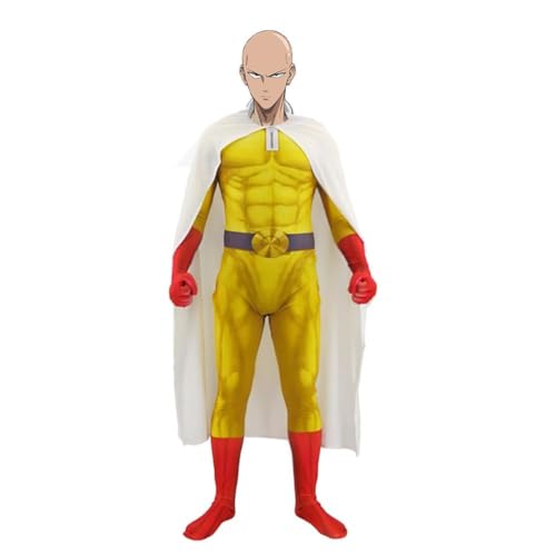 AIPILEI Saitama Cosplay Kostüm One Punch Man Kostüm Komplettes Set, Halloween Jumpsuits Rollenspiel Anime Bodys Outfit mit Umhang (Saitama Cosplay Kostüm, XXL) von AIPILEI