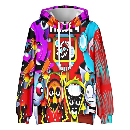 AIPILEI Sprunki Kinder Hoodie Horror Game Style 3D Digitaldruck Sweatshirt Sprunki Cosplay Langarm Streetwear für Jungen und Mädchen (Typ 4, 160) von AIPILEI